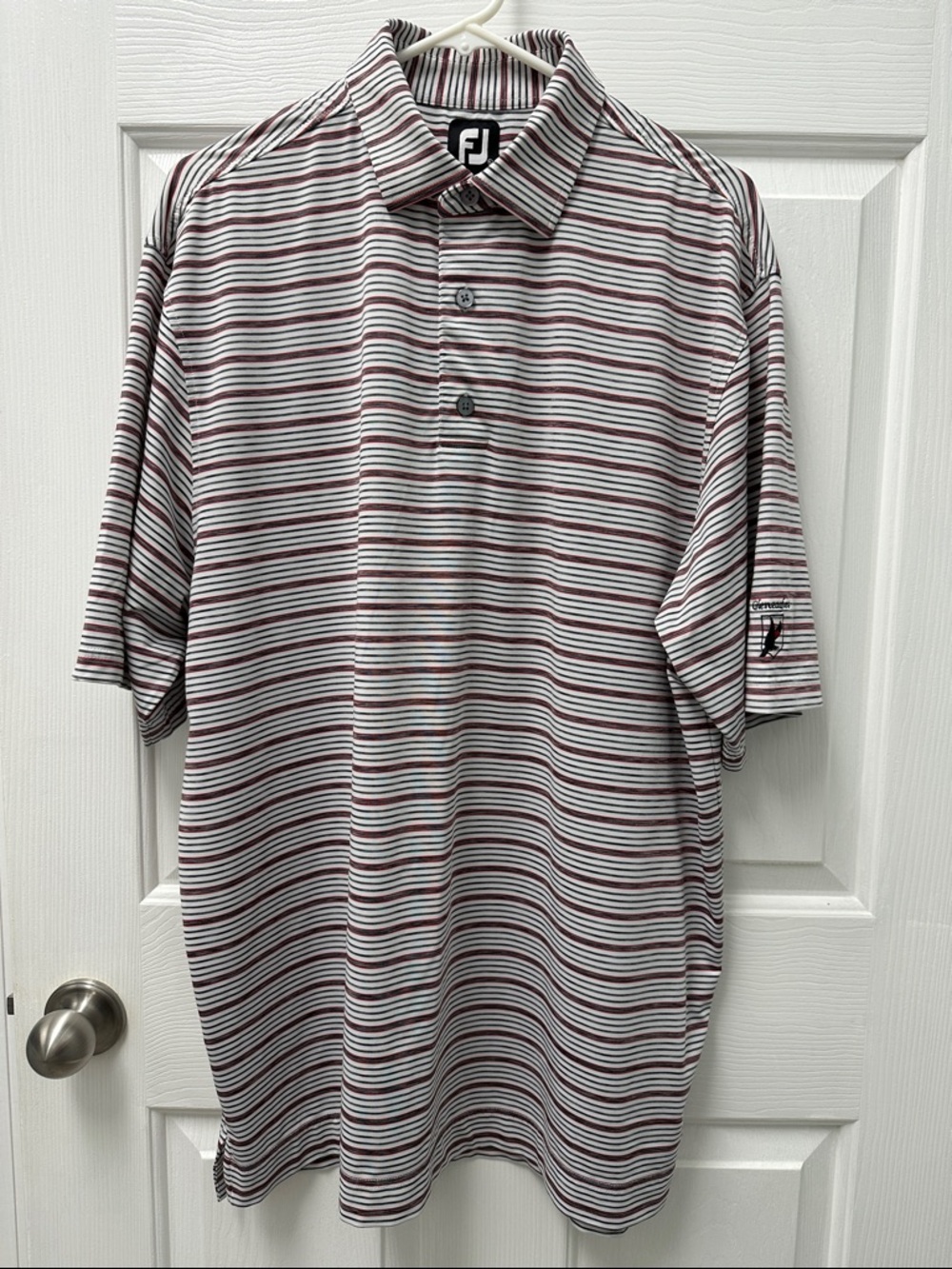 FootJoy‎ Men’s Short-Sleeve Striped Polo - Grays and Red Gleneagles Logo